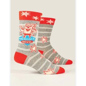NWT Blue Q Mens Socks Handsome Devil Grey Red Striped Retro Graphic Novelty